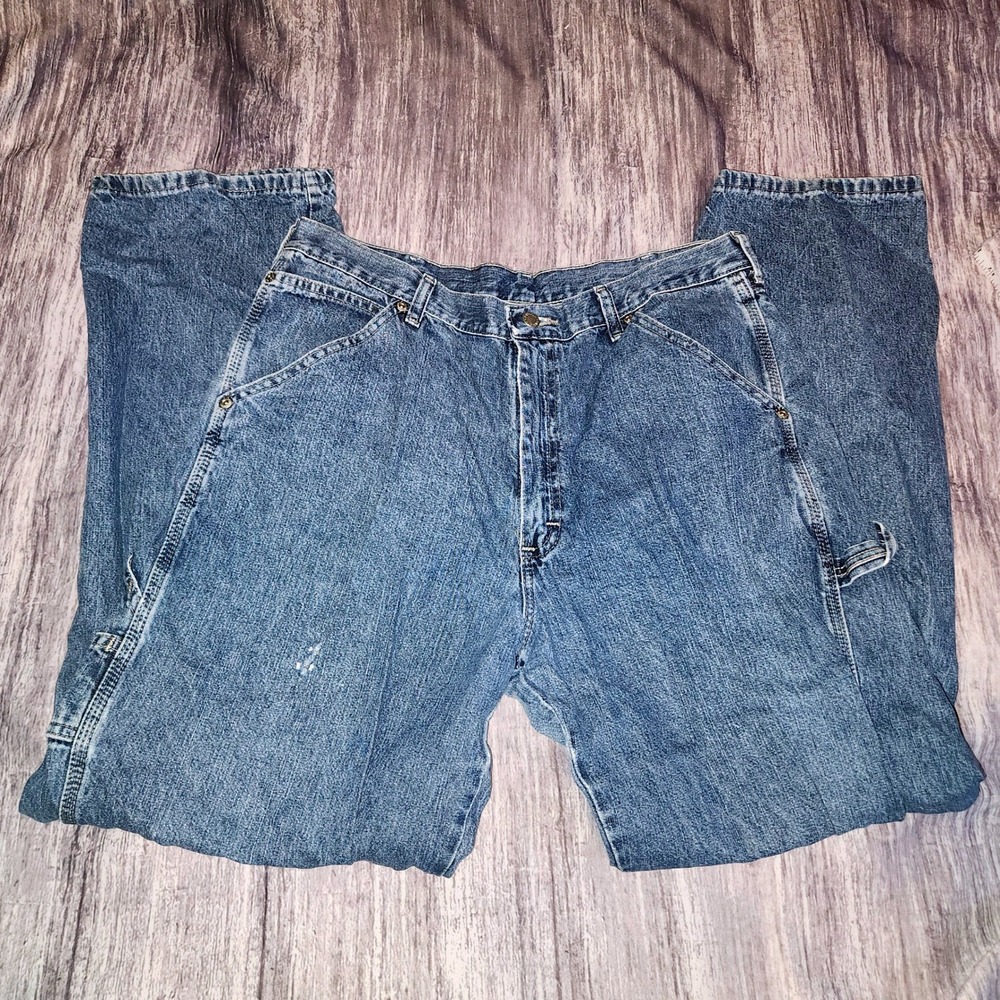Wrangler Mens Denim Carpenter Shorts Blue Utility Pockets Relaxed Fit
